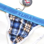 شورت مردانه فانتزی پشت باز 2 بند جاک استرپ XUBA چهارخونه آبی
