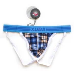 شورت مردانه فانتزی پشت باز 2 بند جاک استرپ XUBA چهارخونه آبی
