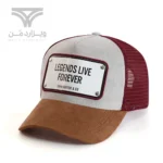 کلاه کپ (لبه دار) جان هتر John Hatter & CO مدل Legends live forever زرشکی کرم مخمل کبریتی پشت توری