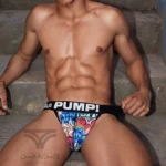 شورت مردانه جاک استرپ Jockstrap اورجینال برند پامپ Pump فانتزی پشت باز 2 بند طرح گرافیتی Graffiti