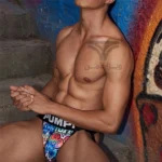 شورت مردانه جاک استرپ Jockstrap اورجینال برند پامپ Pump فانتزی پشت باز 2 بند طرح گرافیتی Graffiti