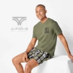 ست مردانه تیشرت و شلوارک راحتی لیورجی Livergy آلمان طرح زیتونی و چهارخونه