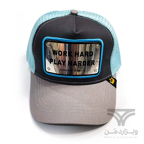 کلاه کپ (لبه دار) جان هتر John Hatter & CO مدل Work Hard Play Harder آبی طوسی پشت توری