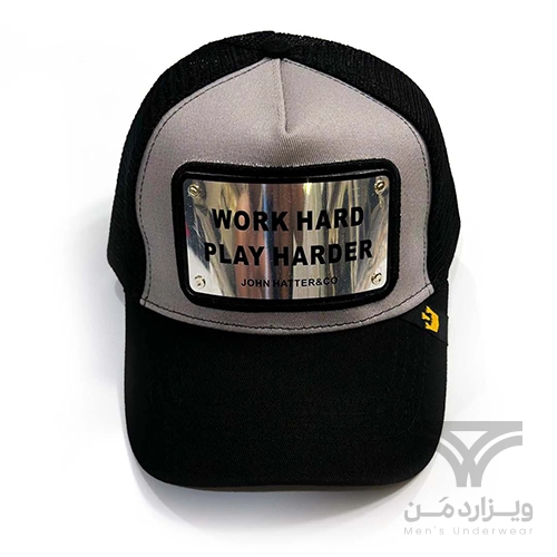 کلاه کپ (لبه دار) جان هتر John Hatter & CO مدل Work Hard Play Harder مشکی طوسی پشت توری