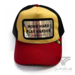 کلاه کپ (لبه دار) جان هتر John Hatter & CO مدل Work Hard Play Harder مشکی زرشکی کرم پشت توری