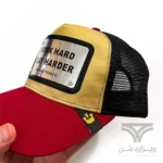 کلاه کپ (لبه دار) جان هتر John Hatter & CO مدل Work Hard Play Harder مشکی زرشکی کرم پشت توری