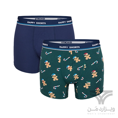 پک 2 تایی شورت مردانه پادار اورجینال هپی شورتس Happy Shorts آلمان وارداتی طرح آبنبات عصایی (Candy Cane) کریسمس
