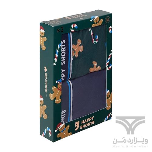 پک 2 تایی شورت مردانه پادار اورجینال هپی شورتس Happy Shorts آلمان وارداتی طرح آبنبات عصایی (Candy Cane) کریسمس