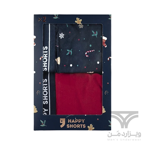 پک 2 تایی شورت مردانه پادار اورجینال هپی شورتس Happy Shorts آلمان وارداتی طرح آبنبات عصایی (Candy Cane) و جوراب کریسمس