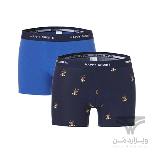 پک 2 تایی شورت مردانه پادار اورجینال هپی شورتس Happy Shorts آلمان وارداتی طرح گوزن کریسمس