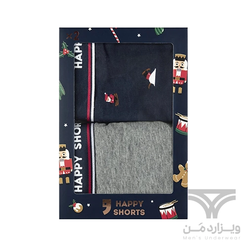 پک 2 تایی شورت مردانه پادار اورجینال هپی شورتس Happy Shorts آلمان وارداتی طرح گوزن و کاج کریسمس