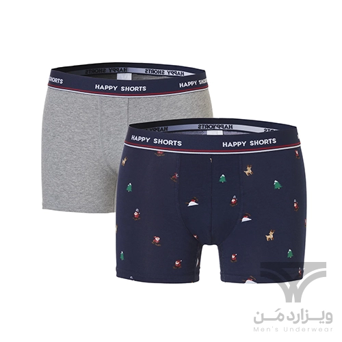 پک 2 تایی شورت مردانه پادار اورجینال هپی شورتس Happy Shorts آلمان وارداتی طرح گوزن و کاج کریسمس