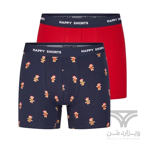 پک 2 تایی شورت مردانه پادار اورجینال هپی شورتس Happy Shorts آلمان وارداتی طرح آدمک نان‌زنجبیلی (Gingerbread Man) کریسمس