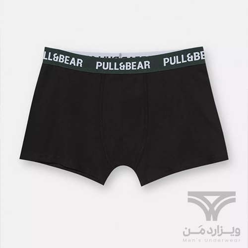 شورت مردانه باکسر بریف (پادار) اورجینال وارداتی پول اند بیر Pull&Bear مشکی کش سبز black boxers with a logo waistband