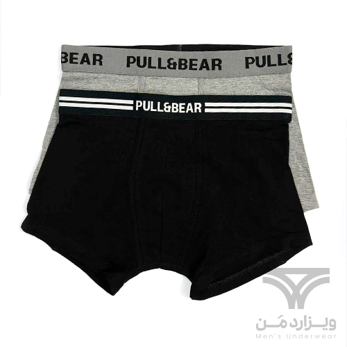 پک 2 تایی شورت مردانه باکسر بریف (پادار) اورجینال وارداتی پول اند بیر Pull&Bear مشکی و طوسی black and gray boxers with a logo waistband