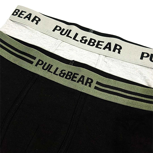 پک 2 تایی شورت مردانه باکسر بریف (پادار) اورجینال وارداتی پول اند بیر Pull&Bear مشکی کش سبز و طوسی black and gray boxers with a logo waistband