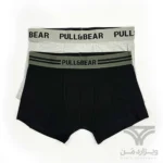 پک 2 تایی شورت مردانه باکسر بریف (پادار) اورجینال وارداتی پول اند بیر Pull&Bear مشکی کش سبز و طوسی black and gray boxers with a logo waistband