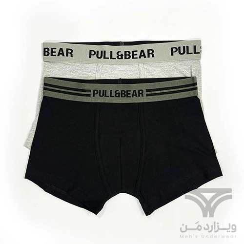 پک 2 تایی شورت مردانه باکسر بریف (پادار) اورجینال وارداتی پول اند بیر Pull&Bear مشکی کش سبز و طوسی black and gray boxers with a logo waistband