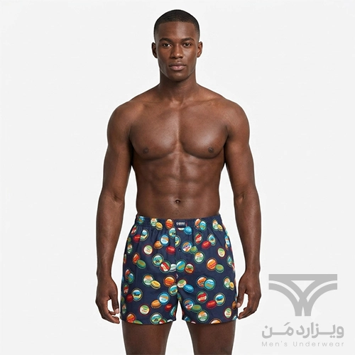 شورت مردانه پادار کلاسیک دکمه دار کش لیفه ای برند هپی شورتس Happy Shorts اورجینال وارداتی آلمان طرح تشتک نوشابه