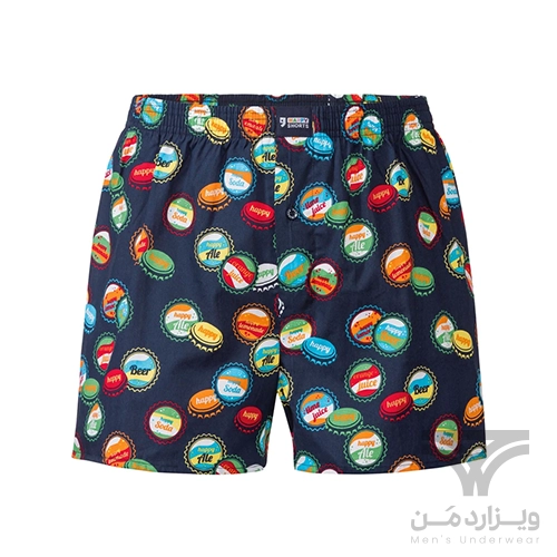 شورت مردانه پادار کلاسیک دکمه دار کش لیفه ای برند هپی شورتس Happy Shorts اورجینال وارداتی آلمان طرح تشتک نوشابه