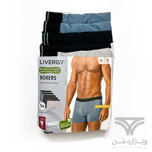 پک 5 تایی شورت مردانه پادار اورجینال لیورجی Livergy آلمان وارداتی آبی و سرمه ای و طوسی