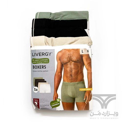 پک 5 تایی شورت مردانه پادار اورجینال لیورجی Livergy آلمان وارداتی مشکی سفید کرم سبز