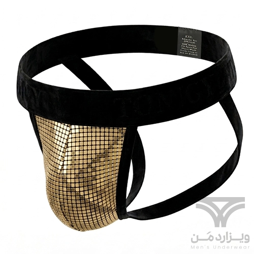 شورت مردانه فانتزی جاک استرپ Jockstrap اورجینال وارداتی برند Tommy dooyao بکلس دیسکویی طلایی