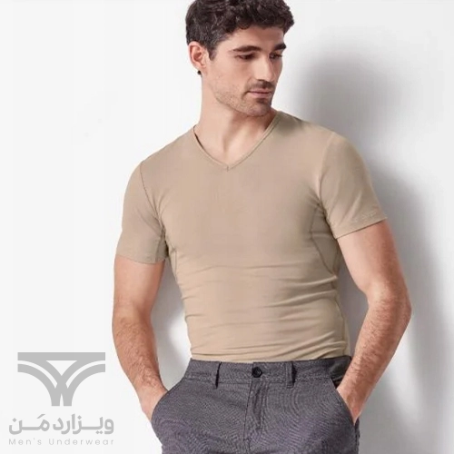 زیرپوش نیم آستین | تیشرت مردانه جاذب رطوبت یقه هفت کرم اورجینال وارداتی برند اسمارا من (Livergy) Esmara Men آلمان