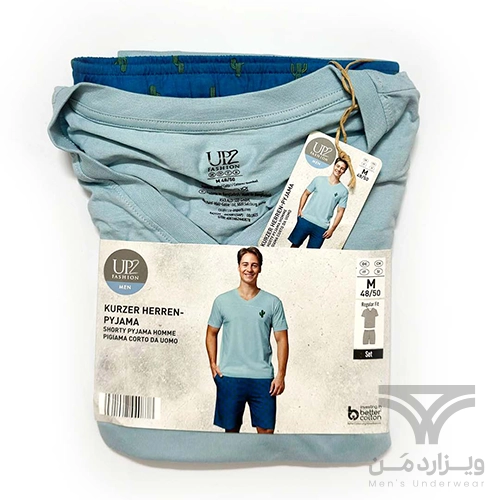 ست مردانه راحتی اورجینال وارداتی برند آلدی Aldi آلمان UP2 سبز آبی کاکتوس | تیشرت یقه هفت + شلوارک