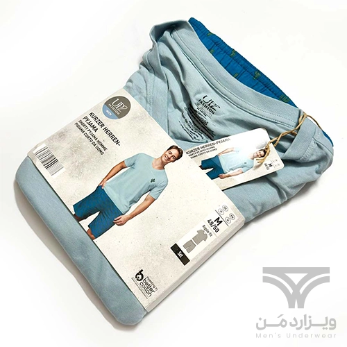 ست مردانه راحتی اورجینال وارداتی برند آلدی Aldi آلمان UP2 سبز آبی کاکتوس | تیشرت یقه هفت + شلوارک