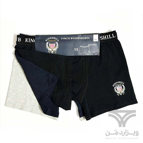 پک 3 تایی شورت مردانه باکسر بریف اورجینال وارداتی King Shill مشکی طوسی سرمه ای