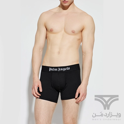 شورت مردانه باکسر بریف اورجینال وارداتی برند Palm Angels سرمه ای مشکی سفید کش 5 سانتی