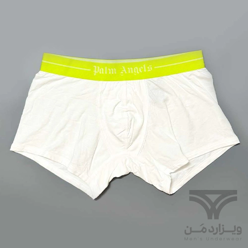 شورت مردانه باکسر بریف اورجینال وارداتی برند Palm Angels سفید کش سبز فسفری 4 سانتی