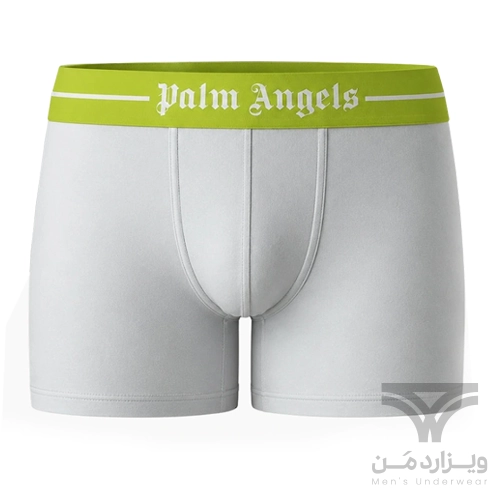 شورت مردانه باکسر بریف اورجینال وارداتی برند Palm Angels سفید کش سبز فسفری 4 سانتی