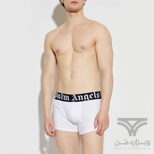 شورت مردانه باکسر بریف اورجینال وارداتی برند Palm Angels سفید کش مشکی 5 سانتی