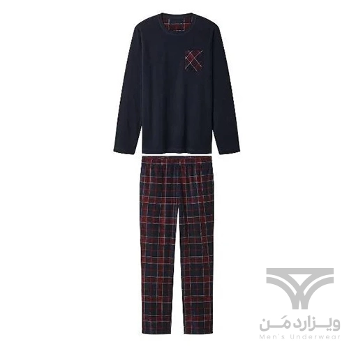 Code0847-1 ست مردانه حوله ای بلوز و شلوار راحتی اورجینال اسمارا Esmara Men آلمان سرمه ای قرمز چهارخونه