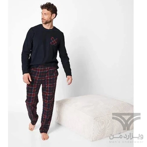 ست مردانه حوله ای بلوز و شلوار راحتی اورجینال اسمارا Esmara Men آلمان سرمه ای قرمز چهارخونه