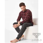 ست مردانه حوله ای بلوز و شلوار راحتی اورجینال اسمارا Esmara Men آلمان طوسی قرمز چهارخونه