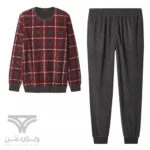 ست مردانه حوله ای بلوز و شلوار راحتی اورجینال اسمارا Esmara Men آلمان طوسی قرمز چهارخونه