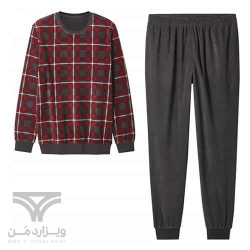 Code0848-3 ست مردانه حوله ای بلوز و شلوار راحتی اورجینال اسمارا Esmara Men آلمان طوسی قرمز چهارخونه