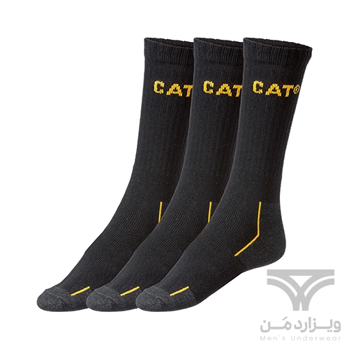 پک 3 تایی جوراب کار مردانه CAT آلمان اورجینال مشکی زرد